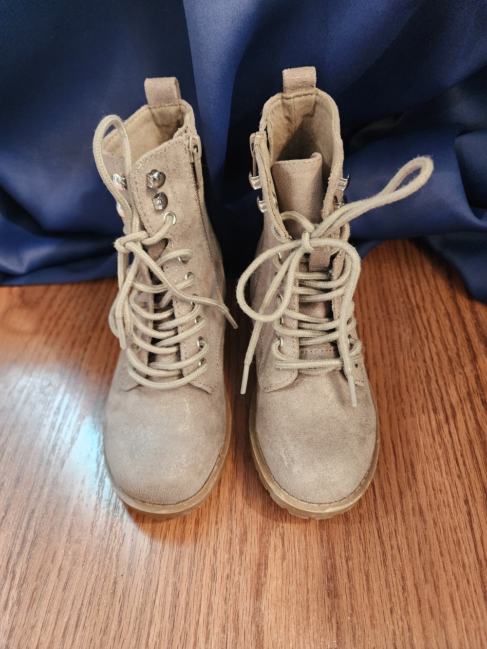 Kids Grey/greige Suede Lace-Up Conbat Boots - Comfortable Everyday Style